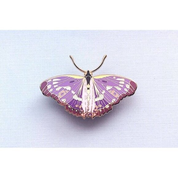 Lesser Purple Emperor Butterfly Enamel Pin - Gold Plated Jewelry & Brooch - Picture 7 of 9